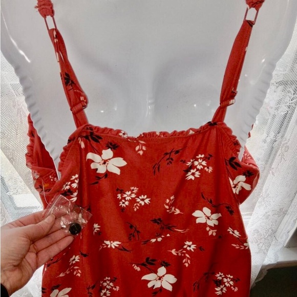 No Boundaries Redish Pink Floral Button-Down Sun Dress new but lost tag in wash - Picture 2 of 4